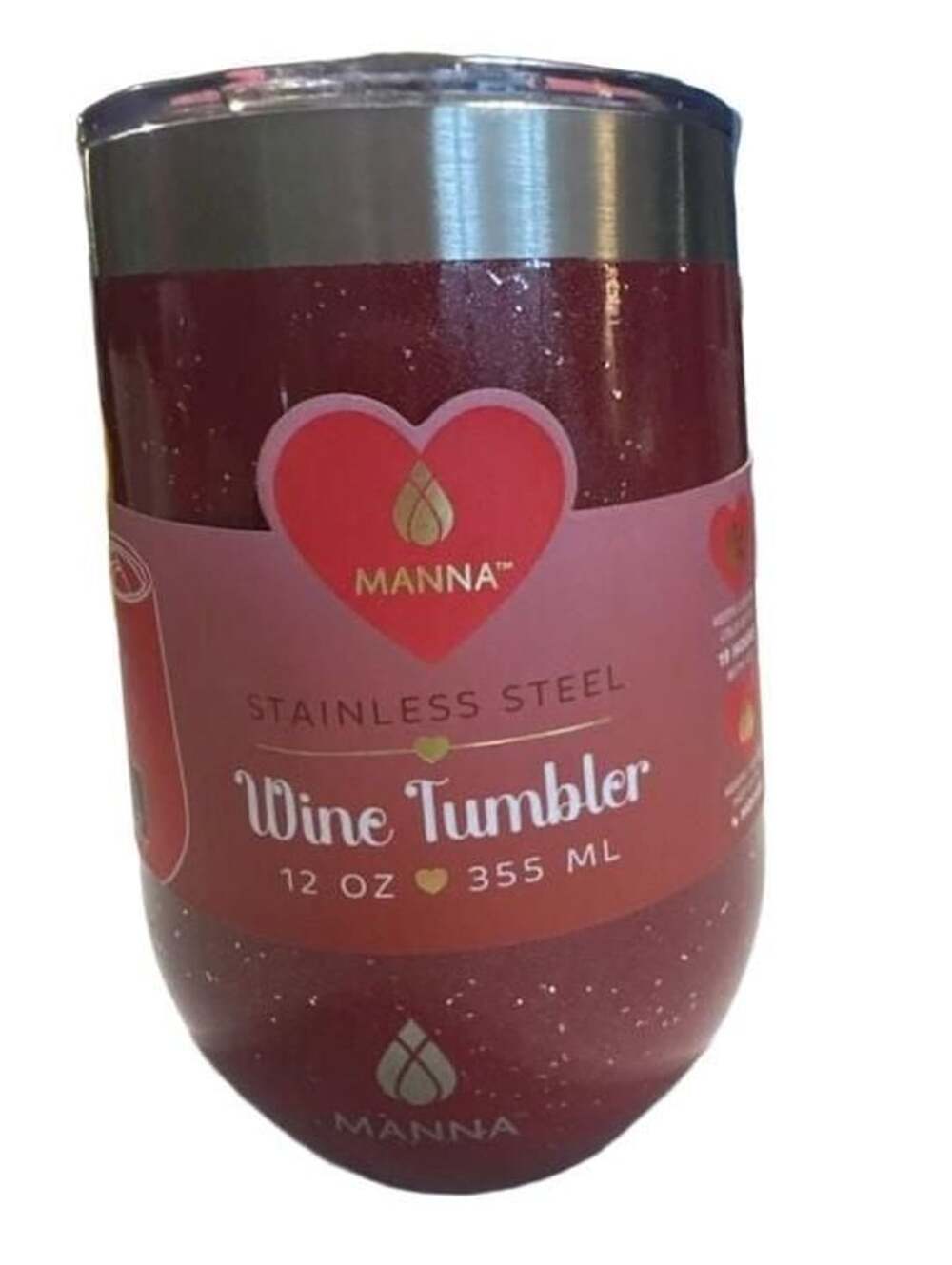Manna Wine Tumbler 12 Oz Iridescent Sparkle Red Stainless Steel